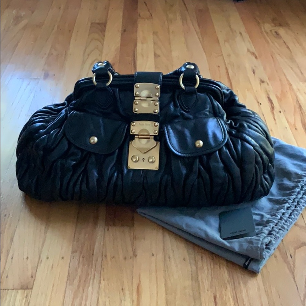 Miu Miu Black Lambskin Matelasse Bag